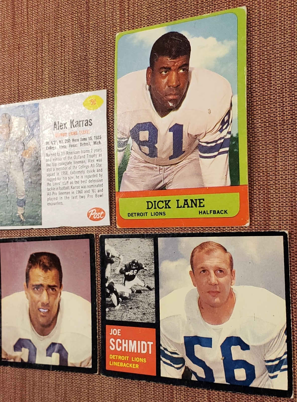 1960's Lions Football Cards Joe Schmidt Karras Morrall Plum Night Tran Lane Yary4