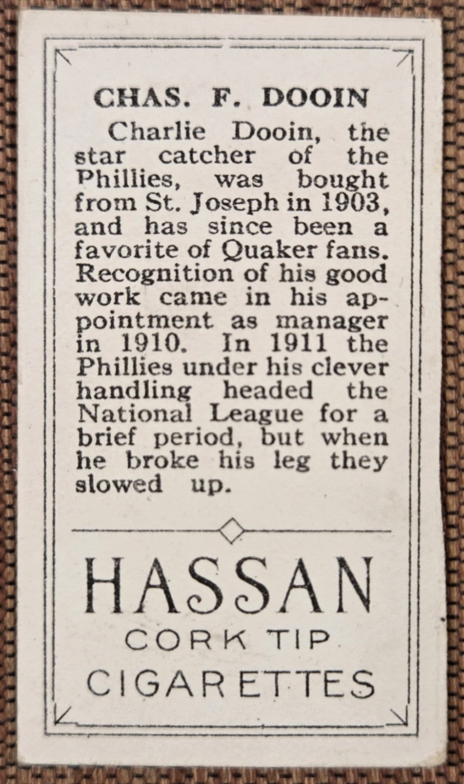 1912 Hassan Triple Folders T202 Red Dooin Phillies Reds Giants Cut Baseball Card3