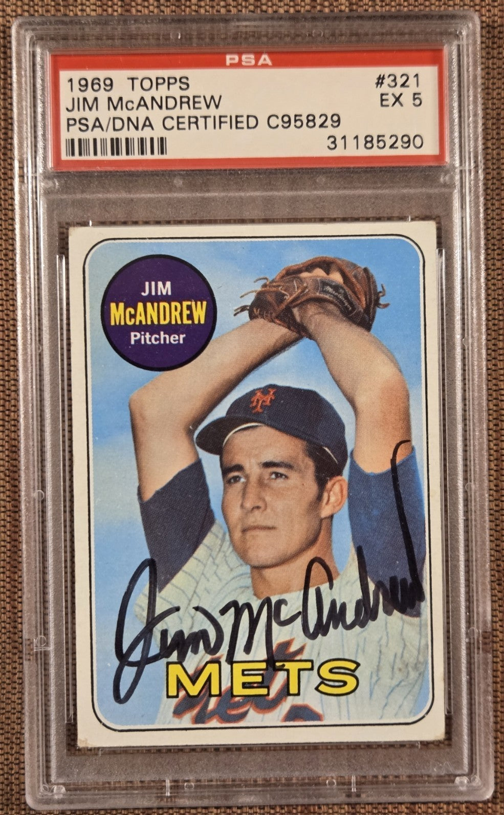 1969 Topps #321 Jim McAndrew New York Mets Baseball Card PSA 5 / DNA AUTO RC0