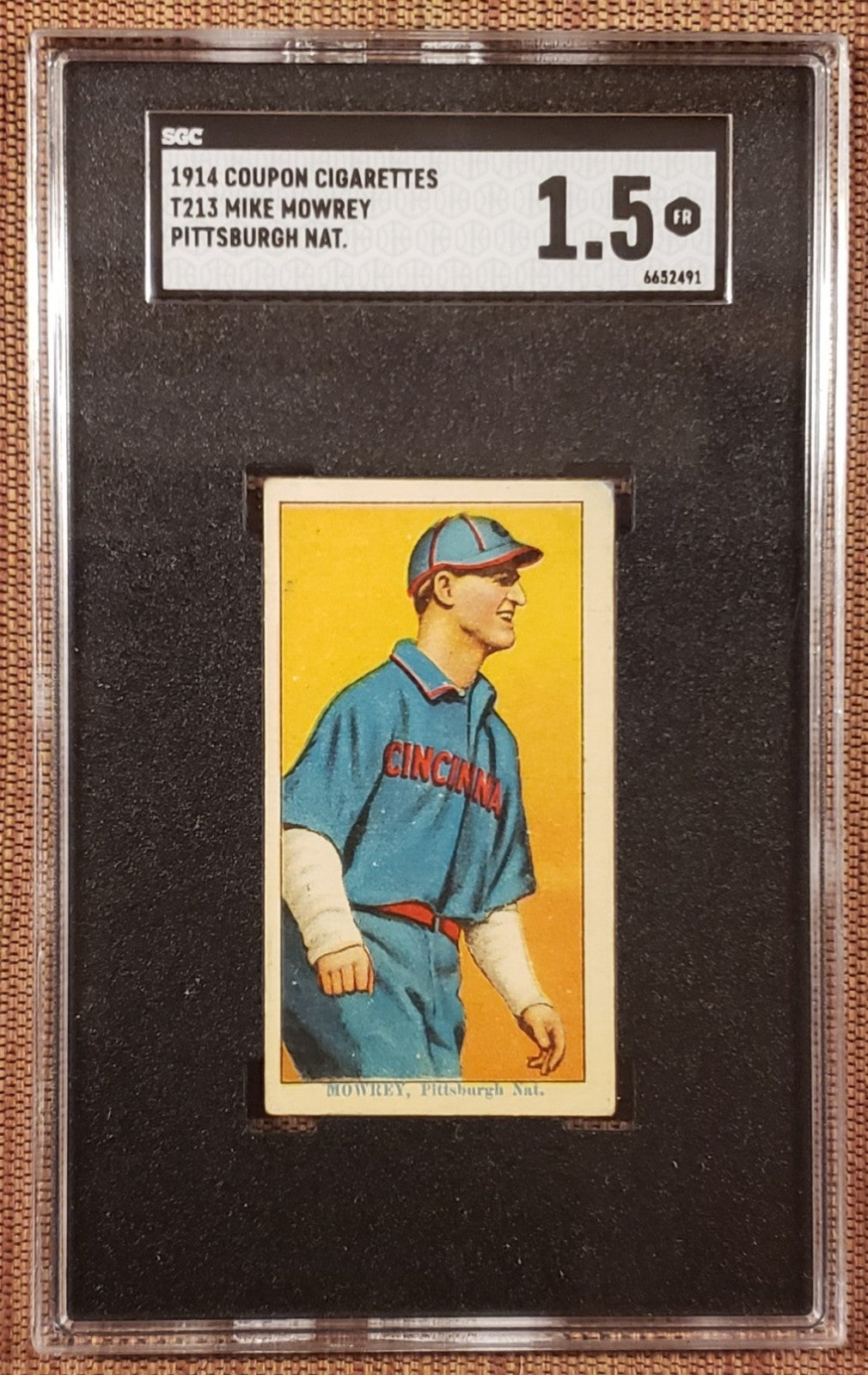 1914 Coupon T213 Mike Mowrey Pirates Cardinals Reds Dodger Baseball Card SGC 1.50