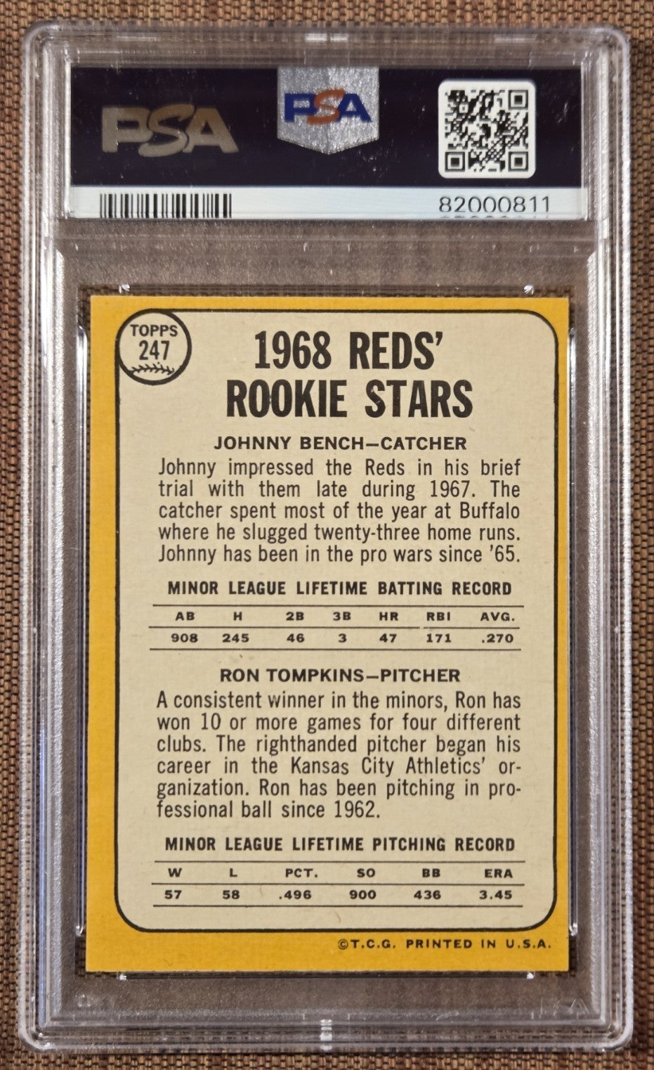 1968 Topps #247 Johnny Bench Reds Rookie Baseball Card PSA 8 / DNA 10 Auto RC1