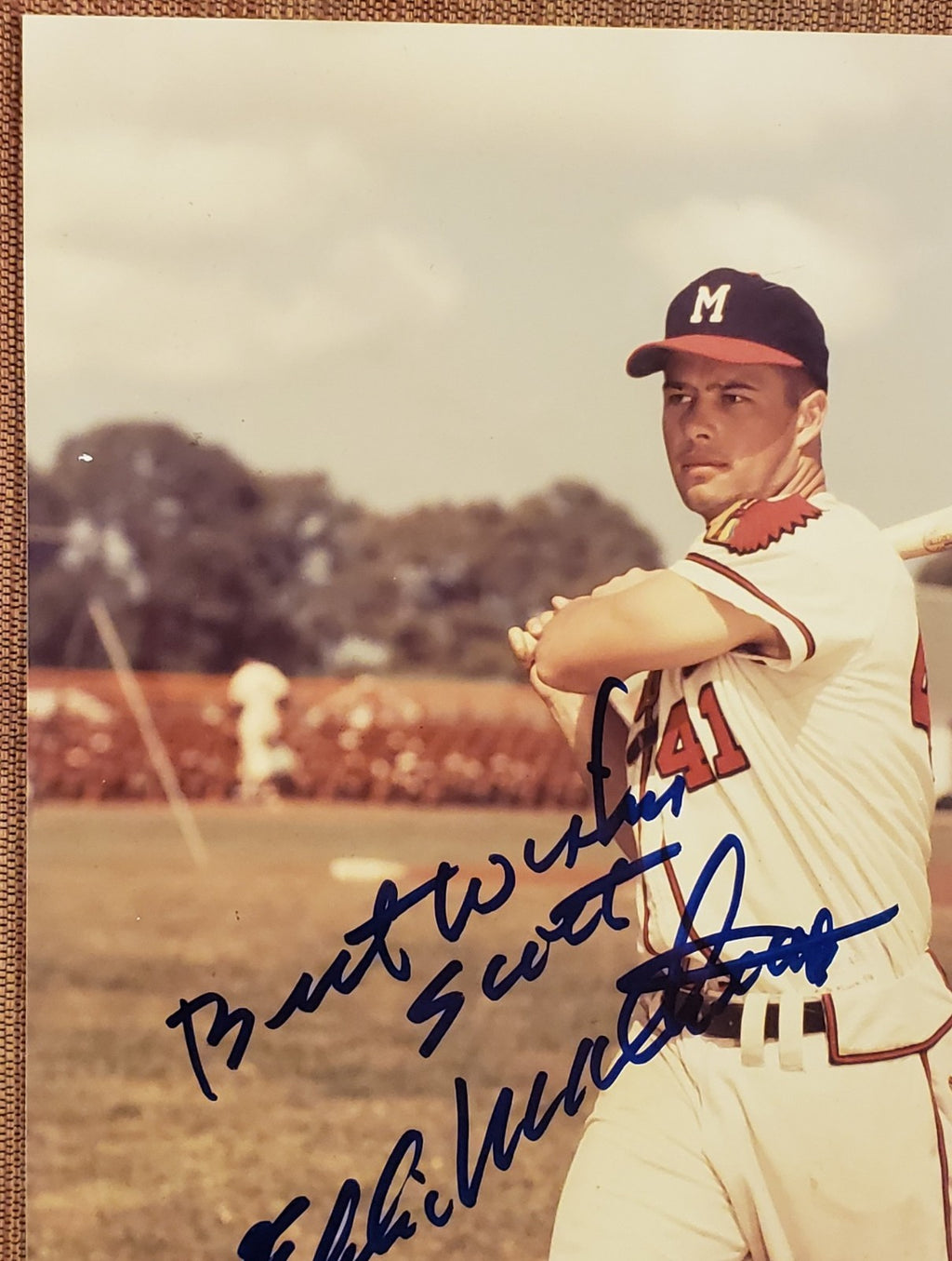 Ed Mathews Auto Milwaukee Braves Vintage Original Baseball 8x10 Photo JSA HOF1
