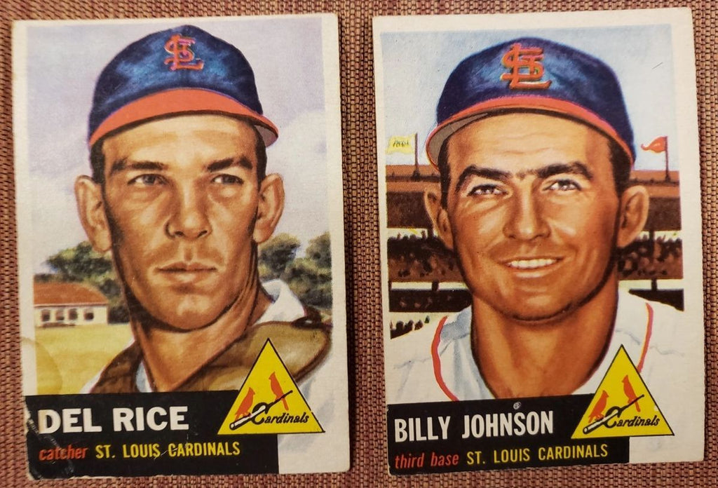 1953 Topps #21 Billy Johnson #68 Del Rice St. Louis Cardinals Baseball Cards0