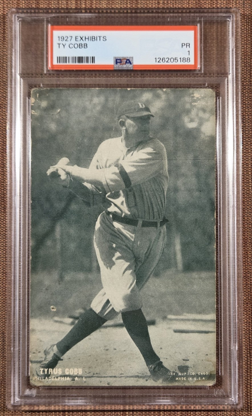 1927 Exhibits Ty Cobb Detroit Tigers Philadelphia A's Baseball Card PSA 1 HOF0