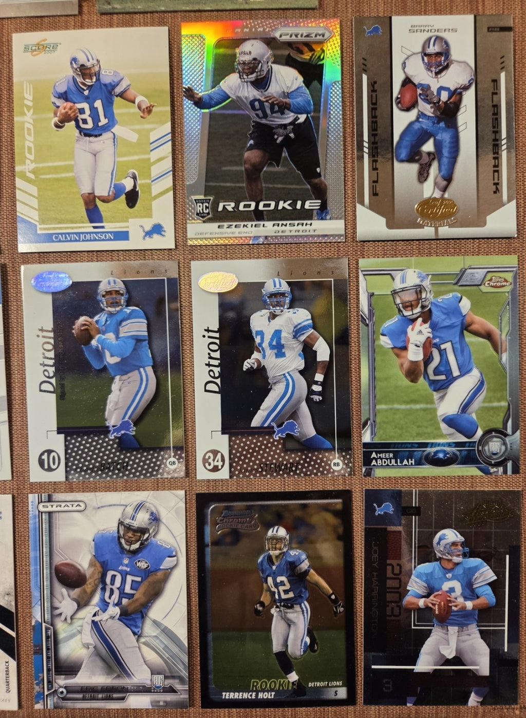 Detroit Lions Football Cards Barry Sanders Calvin Johnson RC Suh Ansah Holt RCs3