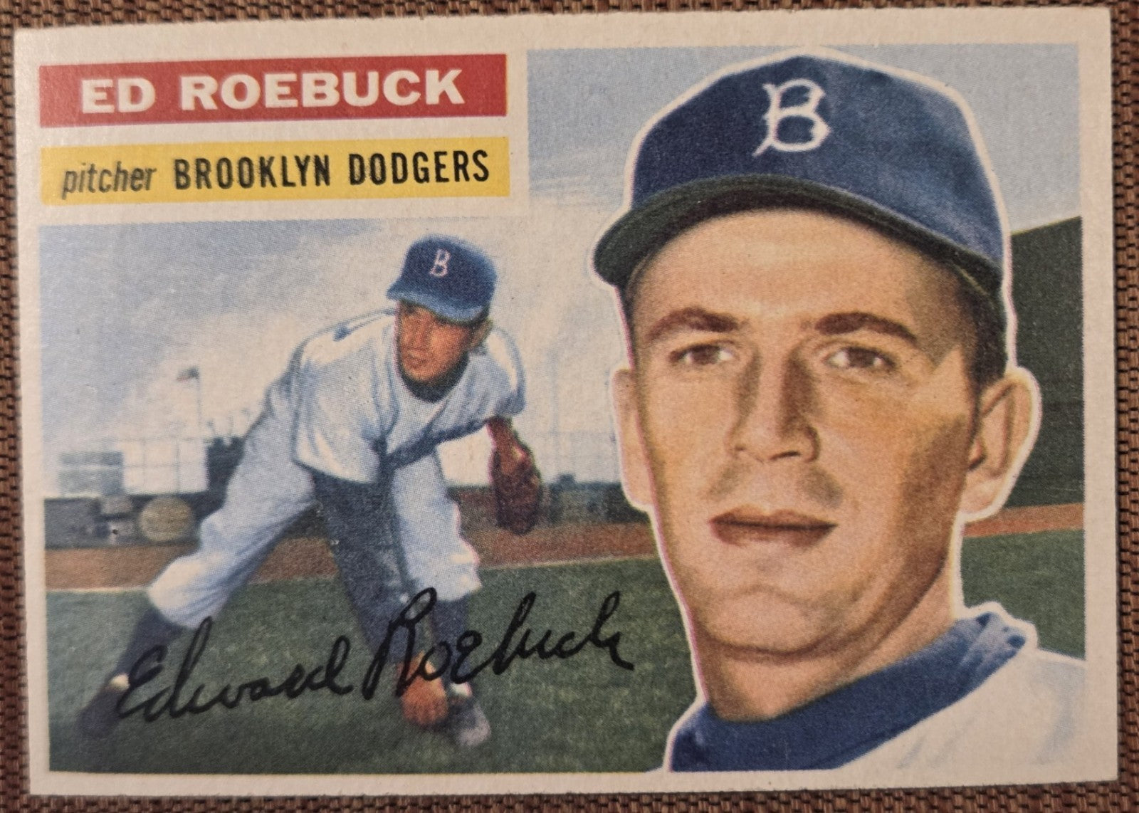 1956 Topps #58 Ed Roebuck Brooklyn Dodgers Authentic Original Baseball Card0