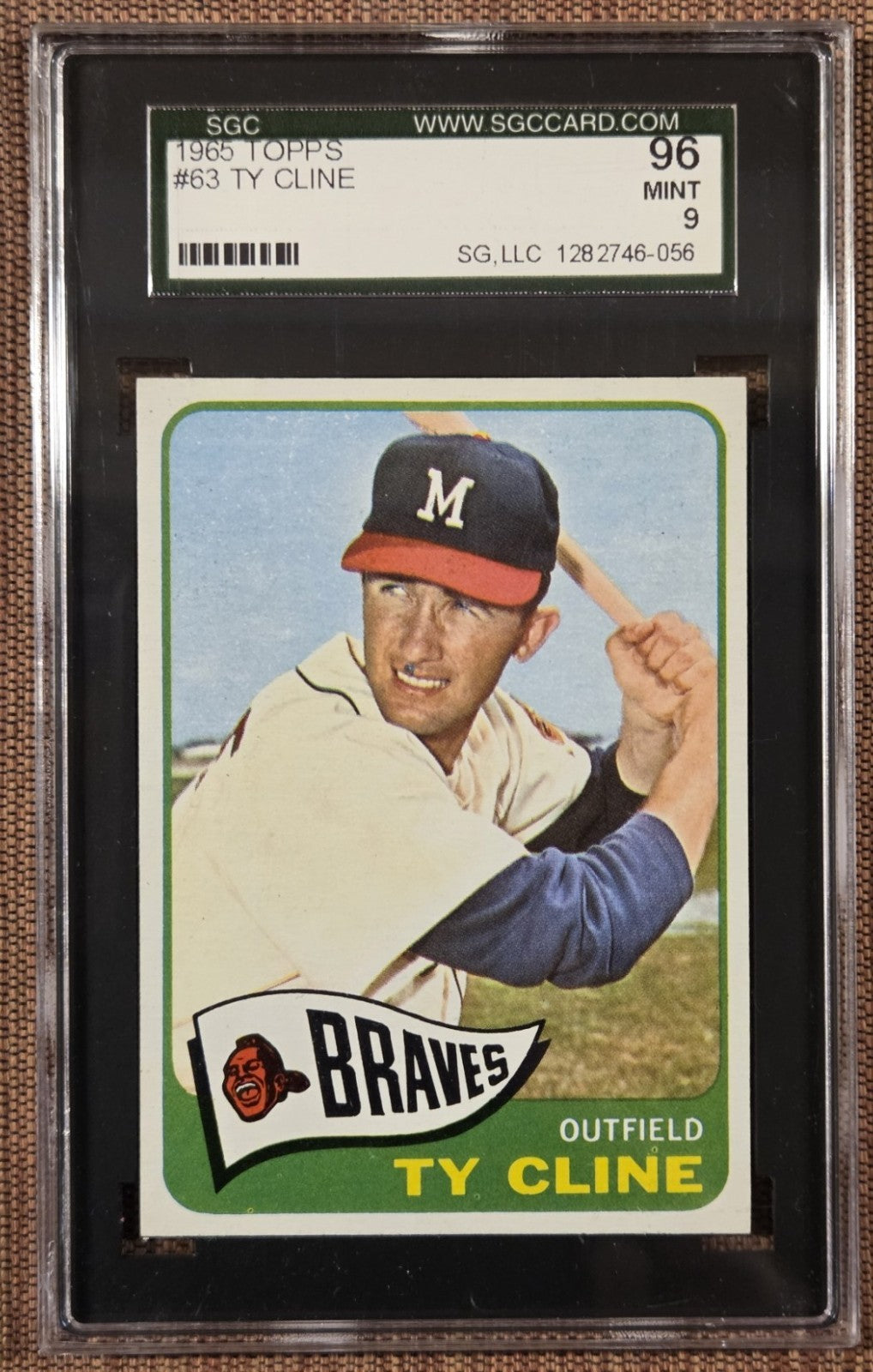 1965 Topps #63 Ty Cline Milwaukee Braves Original Baseball Card SGC 9 Mint0