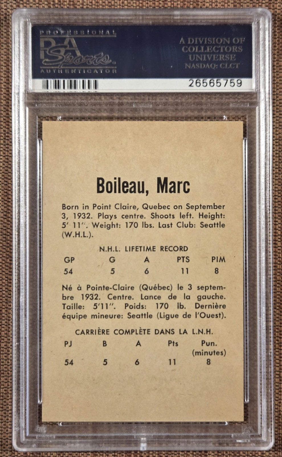 1962 Parkhurst #29 Marc Boileau Red Wings Rookie Hockey Card PSA 10 Gem Mint1