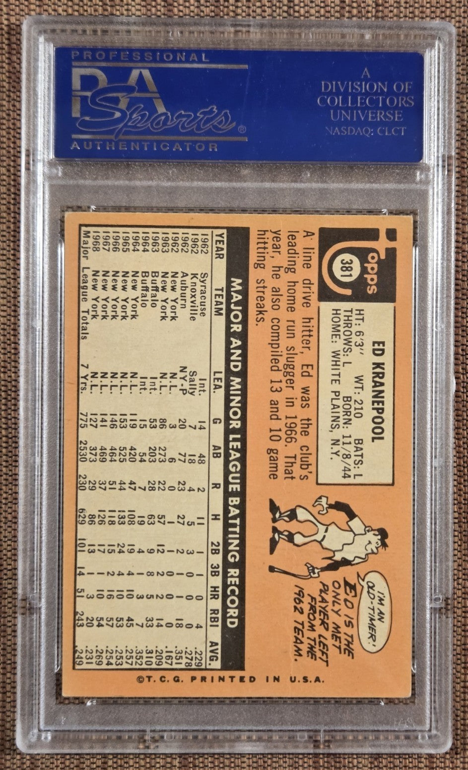 1969 Topps #381 Ed Kranepool New York Mets Baseball Card PSA 3 / DNA Auto1