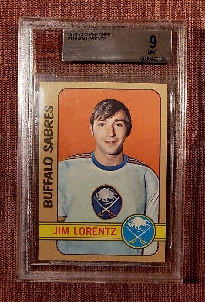 1972 O-Pee-Chee #116 Jim Lorentz Buffalo Sabres Hockey Card BVG 9 Mint Pop 10