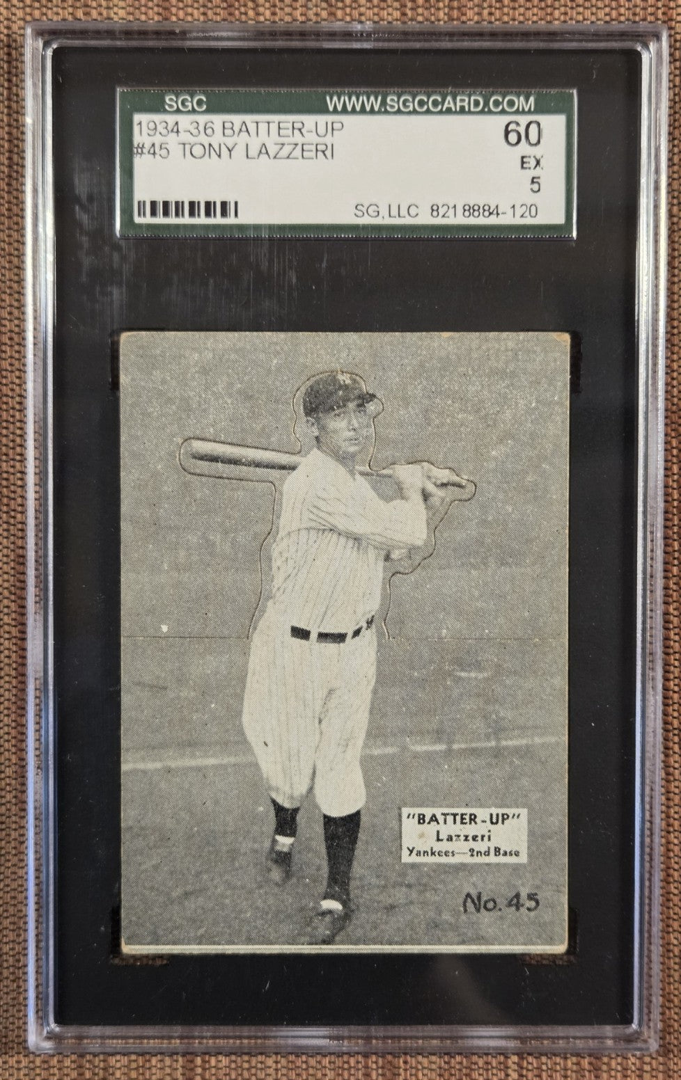 1934 Batter Up #45 Tony Lazzeri New York Yankees Baseball Card SGC 5 EX HOF0