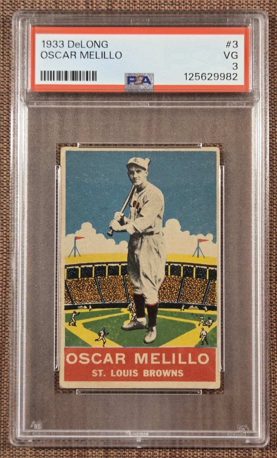 1933 DeLong R333 #3 Oscar Melillo St. Louis Browns Original Baseball Card PSA 30