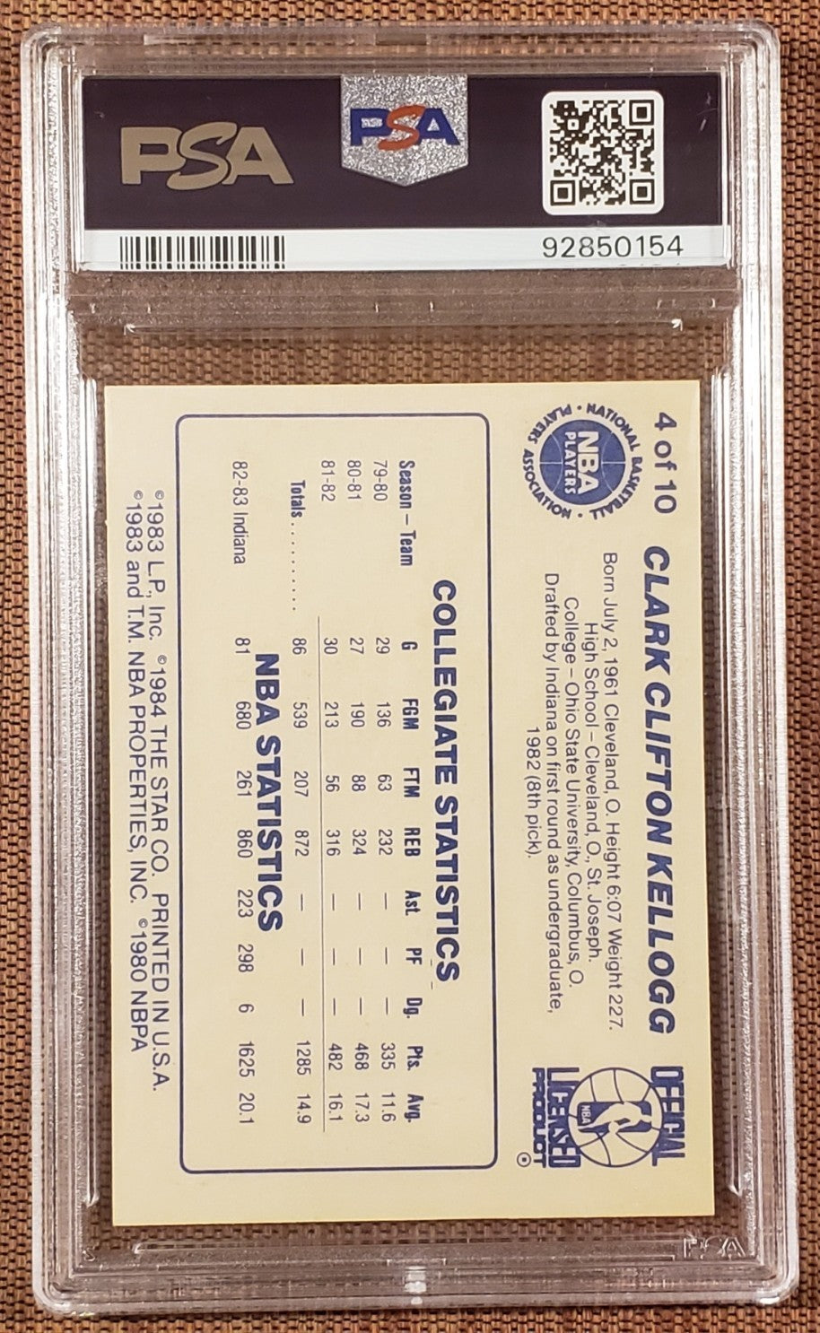 1983 Star #4 Clark Kellogg Indiana Pacers Rookie Basketball Card PSA/DNA RC Pop21