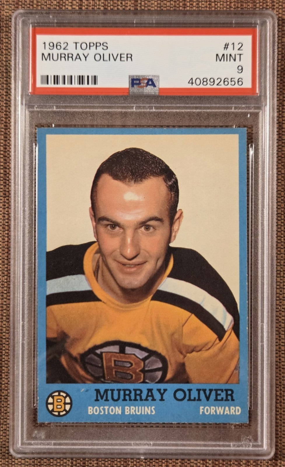 1962 Topps #12 Murray Oliver Boston Bruins Original Hockey Card PSA 9 Mint0