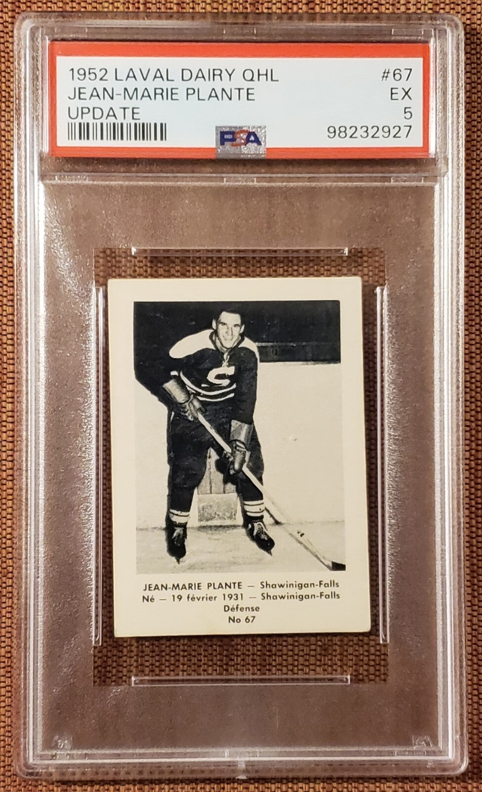 1952 Laval Dairy Jean Marie Plante Shawanigan Falls Hockey Card PSA 5 POP 1 RARE0