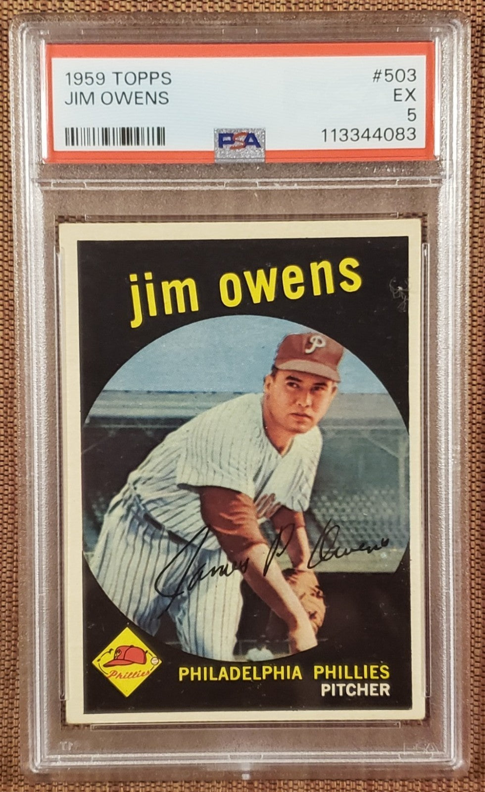 1959 Topps #503 Jim Owens Philadelphia Phillies Original Baseball Card PSA 5 EX0