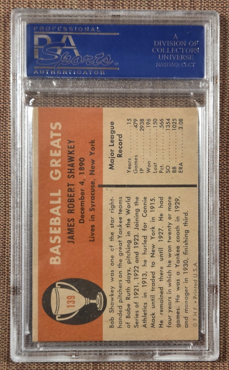 1961 Fleer #139 Bob Shawkey New York Yankees Original Baseball Card PSA/DNA AUTO1