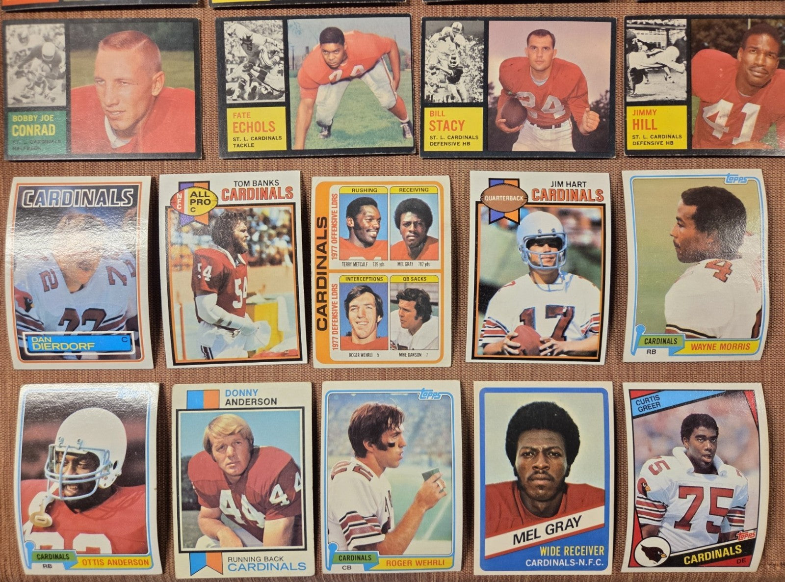 Topps Cardinals Football Cards Dierdorf Gray Metcalf Wehrli Anderson Gautt SP RC1