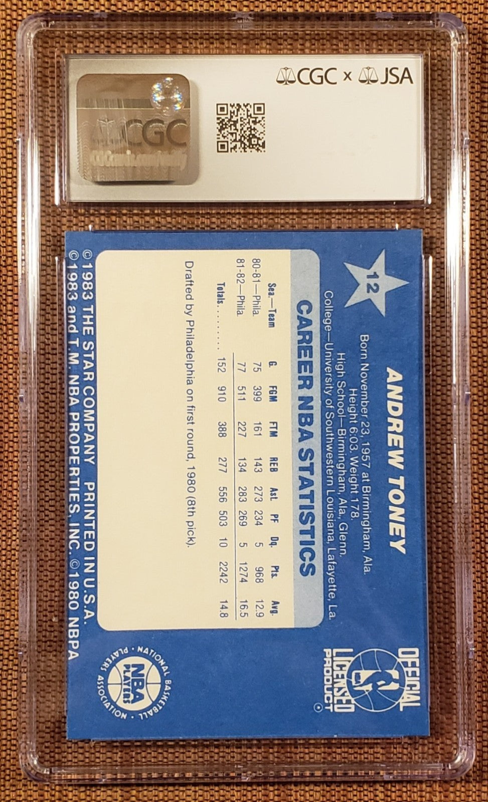 1983 Star All-Star #12 Andrew Toney Basketball Card 76ers CGC 6.5 JSA 9 Auto1