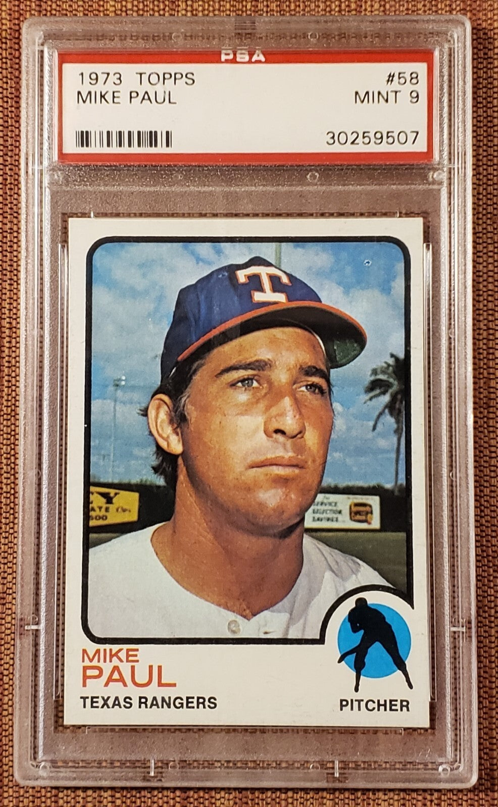 1973 Topps #58 Mike Paul Texas Rangers Authentic  Baseball Card PSA 9 Mint0