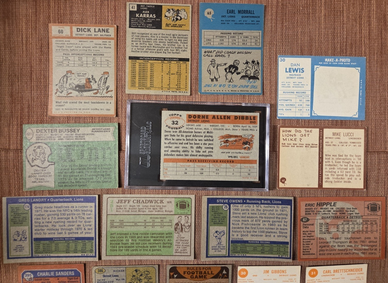 Detroit Lions Football Cards Dibble SGC Lane Morrall Karras Landry Sims Sanders4