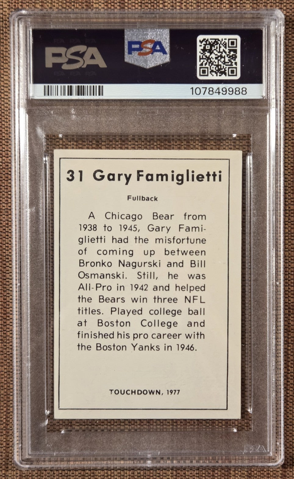 1977 Touchdown Club Gary Famiglietti Bears Football Card PSA 5/DNA 10 Auto3